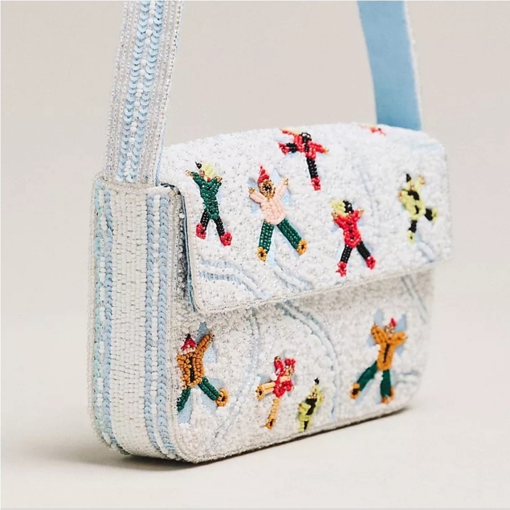 Anthropologie The Fiona Beaded Bag Winter Edition Snow Angels - Picture 10 of 14